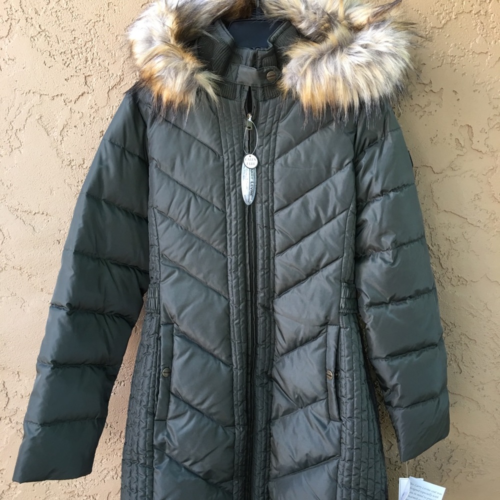 Larry Levine Quilted Down Faux Fur Coat